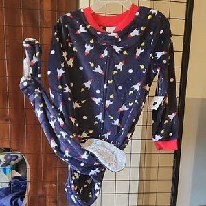 Kidgets Unicorn Print Navy Blue Soft Fleece Onesie Pajamas With Grip Footies